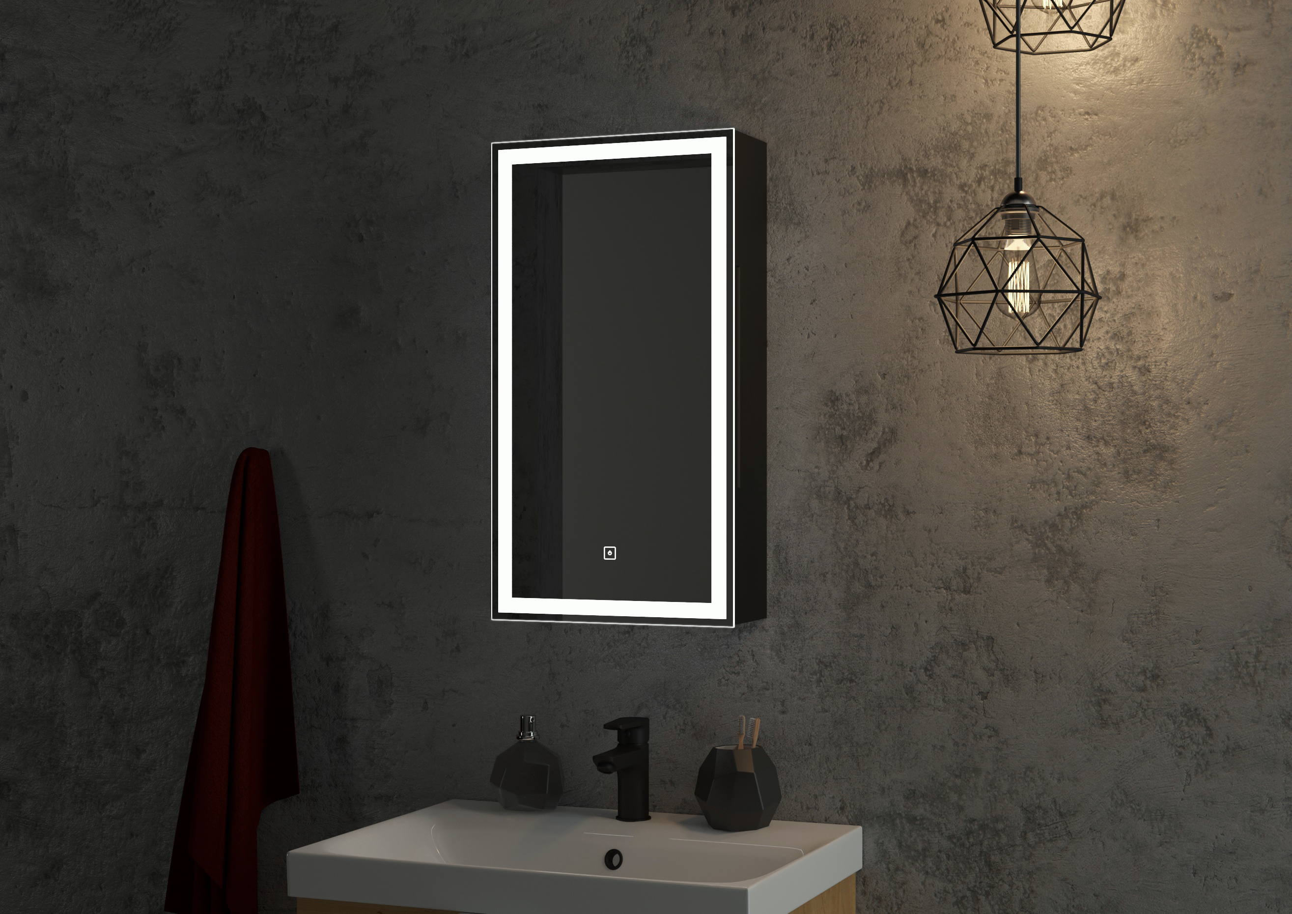 Зеркальный шкаф "Mirror Box black LED" 350х650 левый MBK063