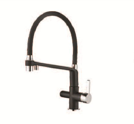 AF14401F Смеситель для кухни с фильтром, силиконовый излив, черный+черный