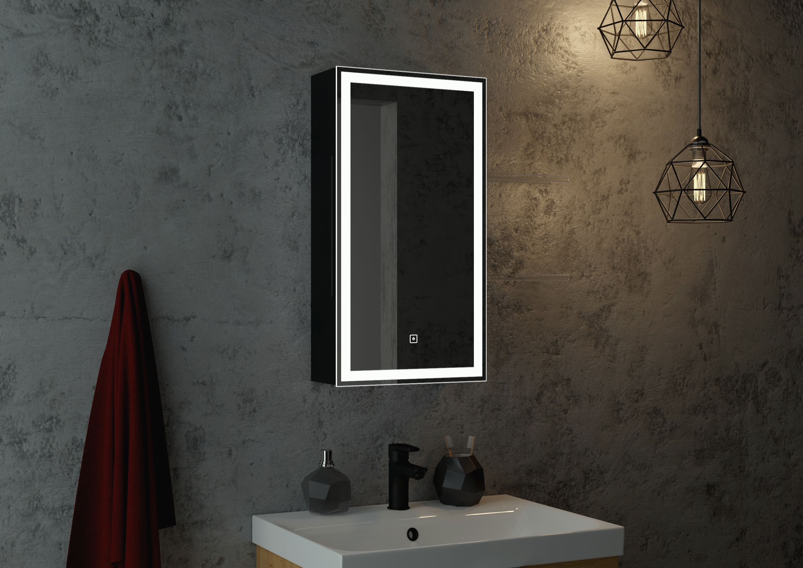 Зеркальный шкаф "Mirror Box black LED" 350х650 правый MBK054