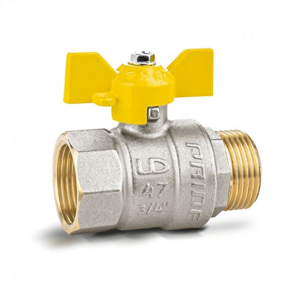 Кран шаровой латунный газовый LD Pride DN20 3/4" ВР*НР бабочка 47.20.В-Н.Б GAS LD 47.352.20