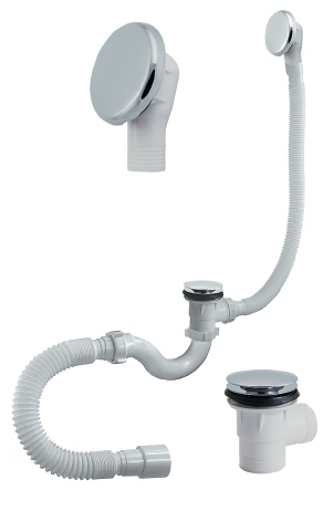 21089-А ОРИО Сифон для ванны 1 1/2х40 "S" тип с периливом и гиб.тр 40/50 "клик-клак" 