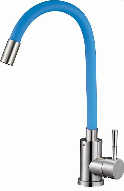 EZA4-F090BU SOLONE Смеситель д/кухни силиконовый излив d35 Нерж/Голубой (1/10)
