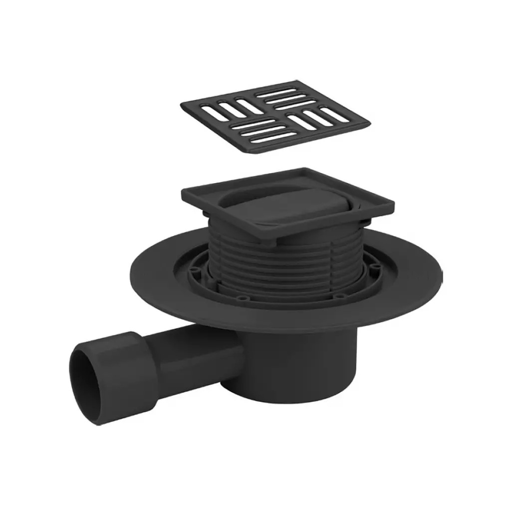 Трап с сух затвором нерж ЧЕРНЫЙ 100х100 - 50 гориз VRDL-10C ViEiR (1/40)