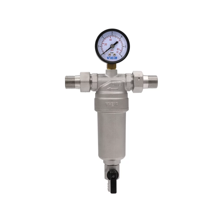 Фильтр с манометром 1/2" для гор. воды НИКЕЛЬ JH151-N ViEiR (15)