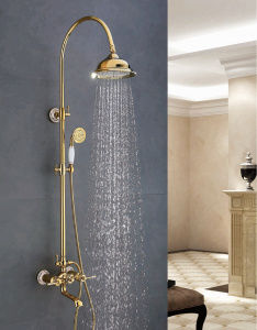 83105W Accoona Смеситель д/ванны зонт душ+лейка+излив. Золото  (1/2)