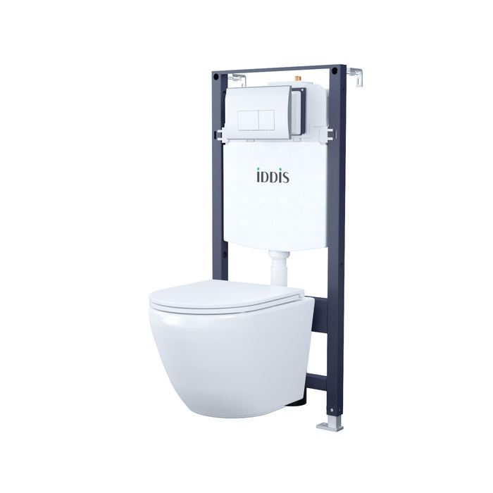 IDDIS Комплект 3в1: подвесной унитаз, инсталляция и клавиша смыва, BASBQ01i73 2 МЕСТА