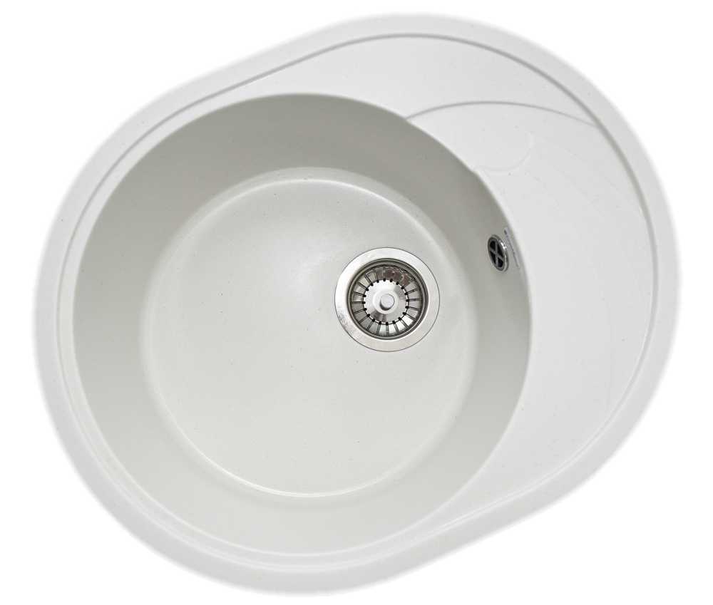 Мойка каменная GranAlliance G-33 (575х470) круглая БЕЛАЯ (U403)