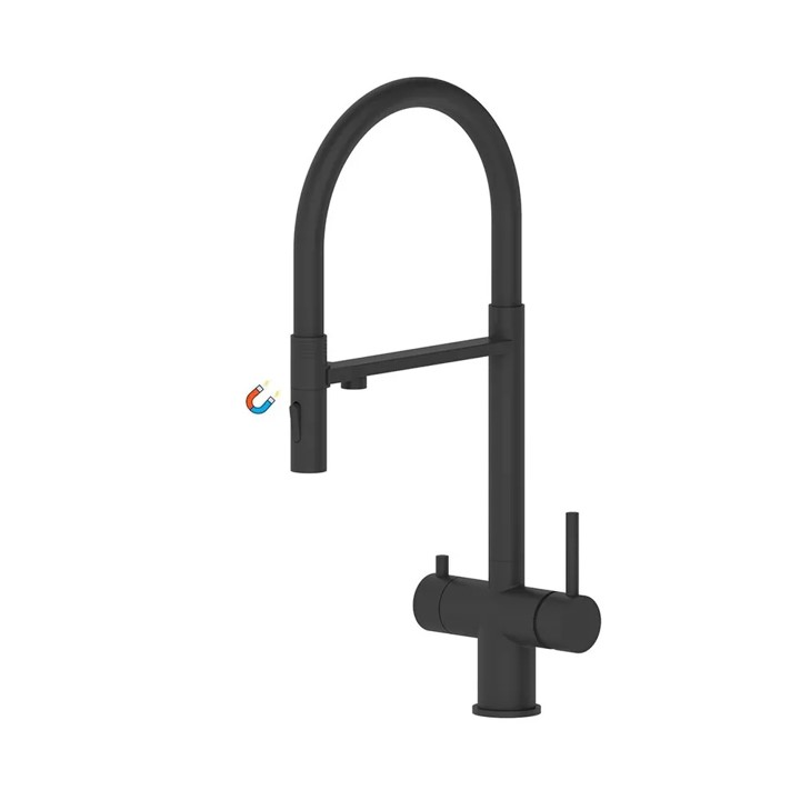 15019C Смеситель для кухни с фильтром гибкий излив ЧЕРНЫЙ-МАТОВЫЙ (10/1)