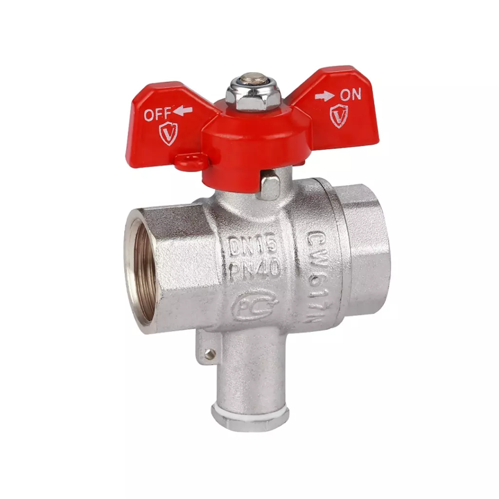 Кран шар. в отводом m10 под датчик темпер. 1/2" г/г бабочка НИКЕЛЬ VR213-01 ViEiR (14/112)