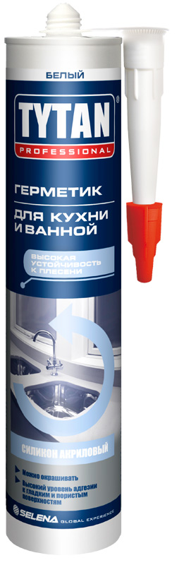 Герметик силиконакриловый TYTAN Professional для Кухни и Ванной 280мл. Белый 