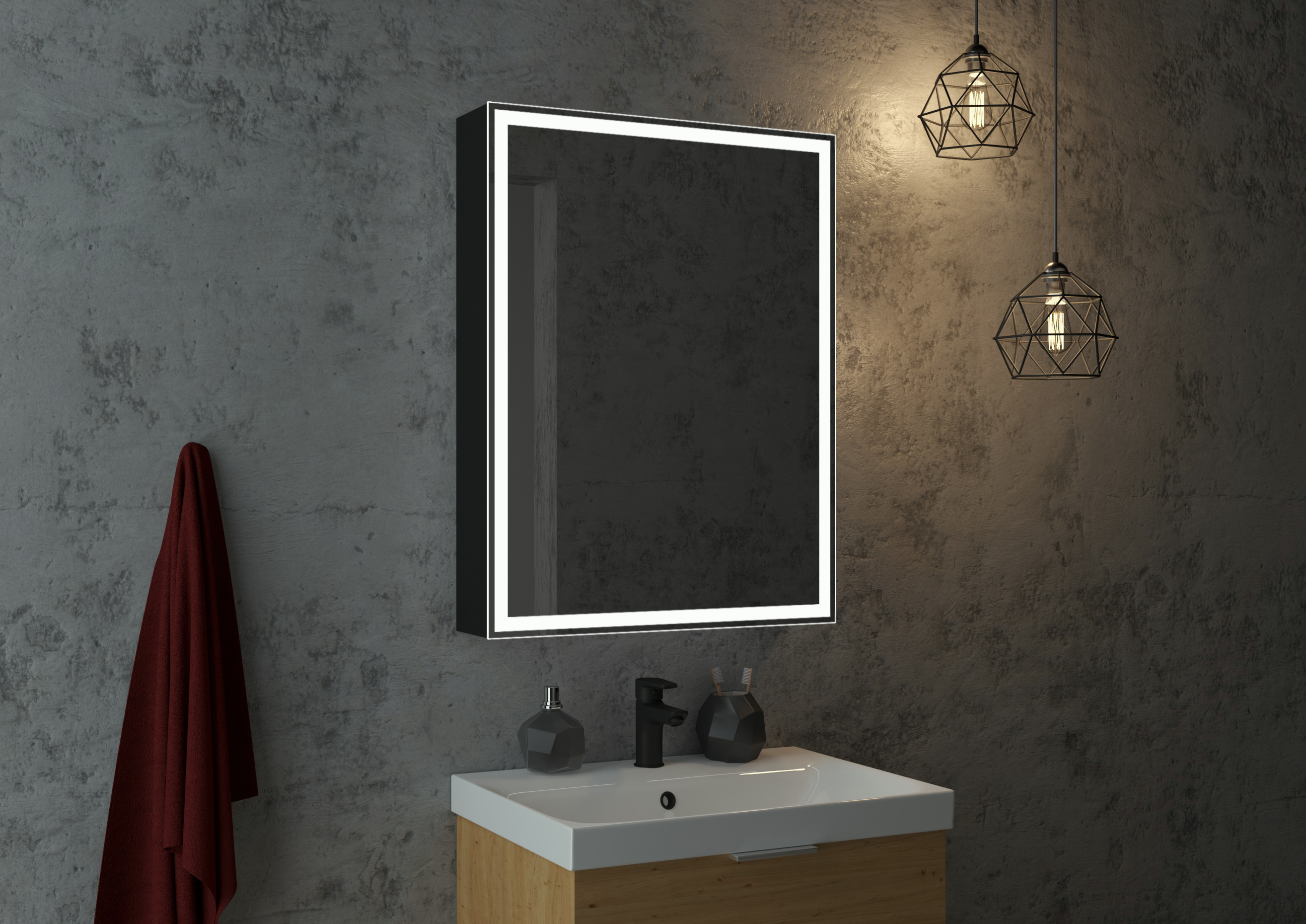 Зеркальный шкаф "Mirror Box black LED" 600х800 MBK053